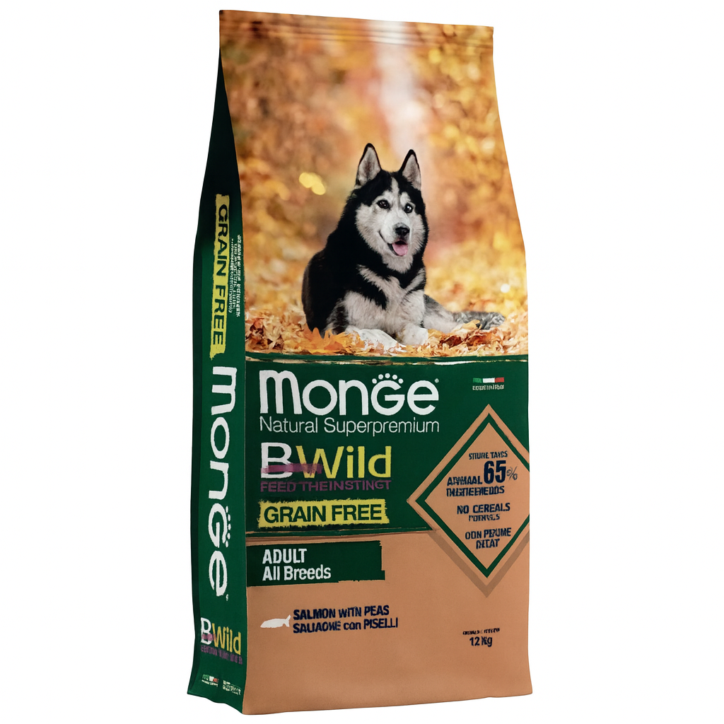 MONGE B-WILD ADULT SOMON ȘI MAZĂRE 12 kg