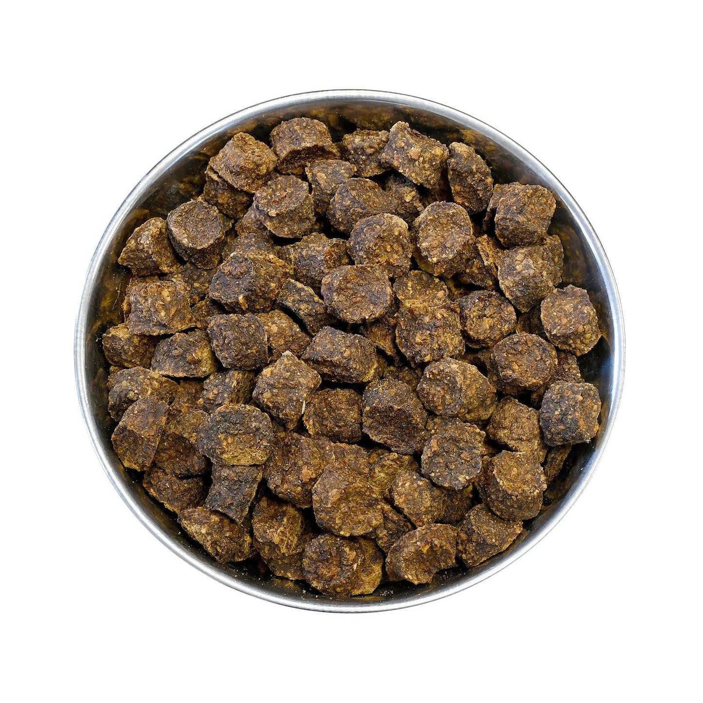 Hrană uscată superpremium cu pui pentru câini, văzută de sus într-un bol – realizată din ingrediente 100% naturale