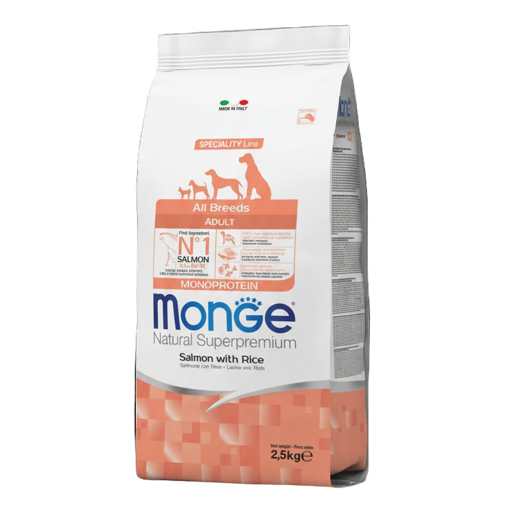MONGE SUPERPREMIUM SOMON ȘI OREZ ALL BREEDS 2,5 kg