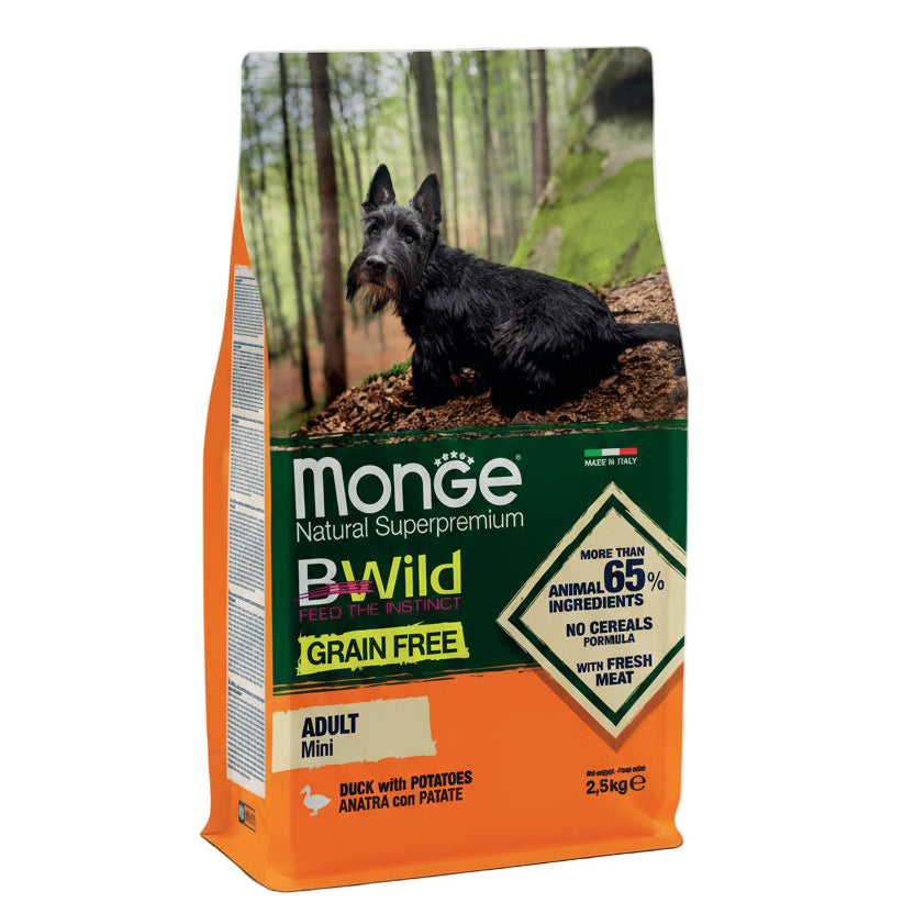 MONGE B-WILD GRAIN FREE RAȚĂ ȘI CARTOFI MINI ADULT