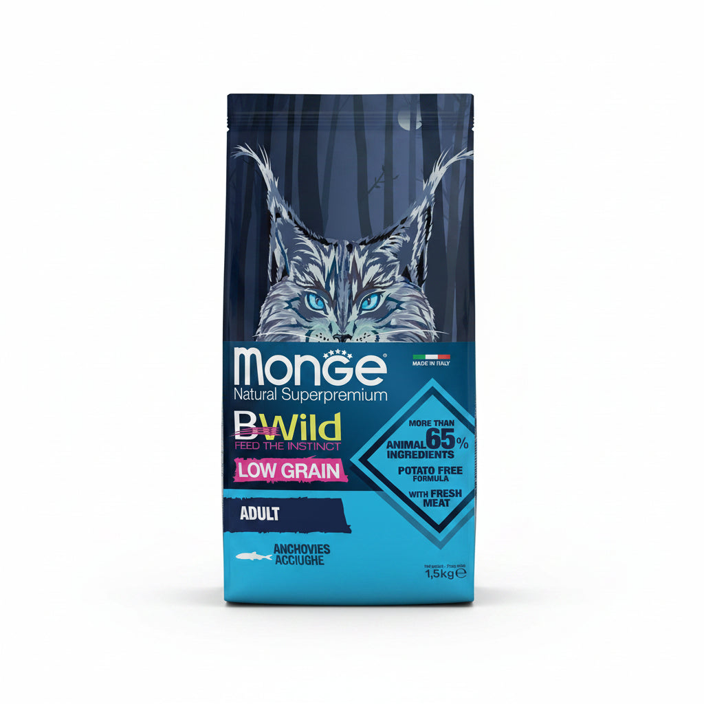 MONGE B-WILD PISICI ADULTE ANȘOA 1,5kg