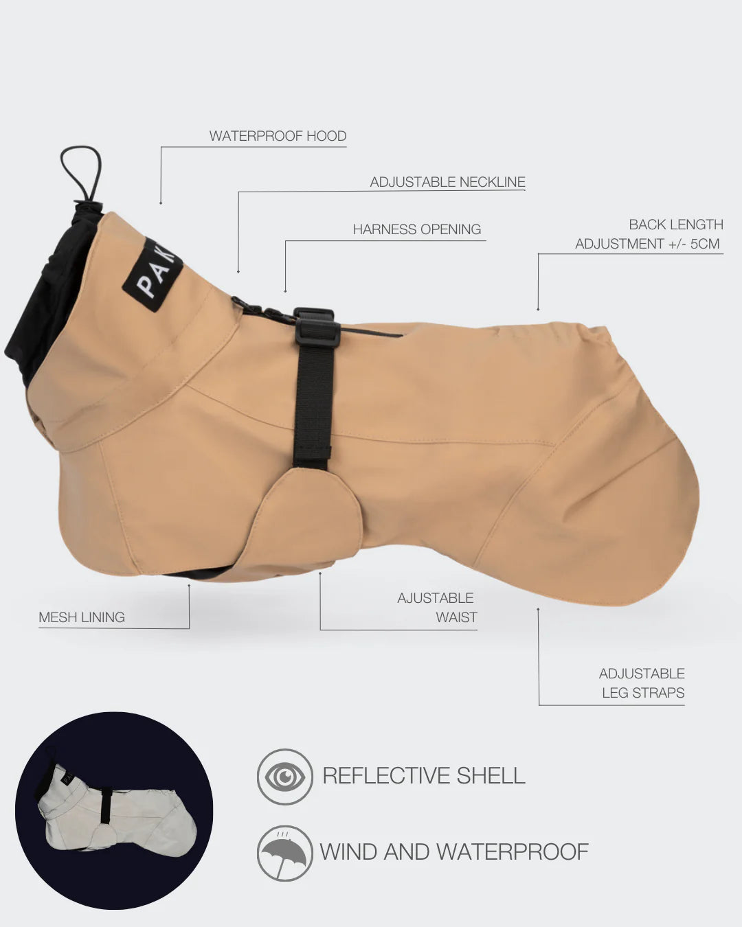 PAIKKA Haină de ploaie reflectorizantă Lite Bej