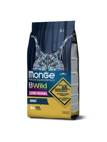 MONGE B-WILD PISICI ADULTE LOW GRAIN IEPURE