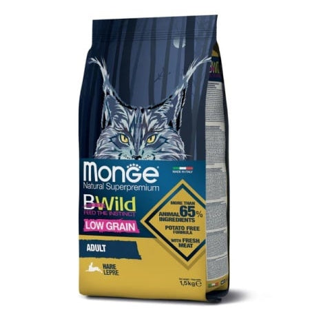 MONGE B-WILD PISICI ADULTE LOW GRAIN IEPURE