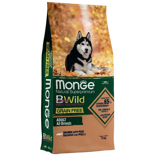 MONGE B-WILD ADULT SOMON ȘI MAZĂRE 12 kg