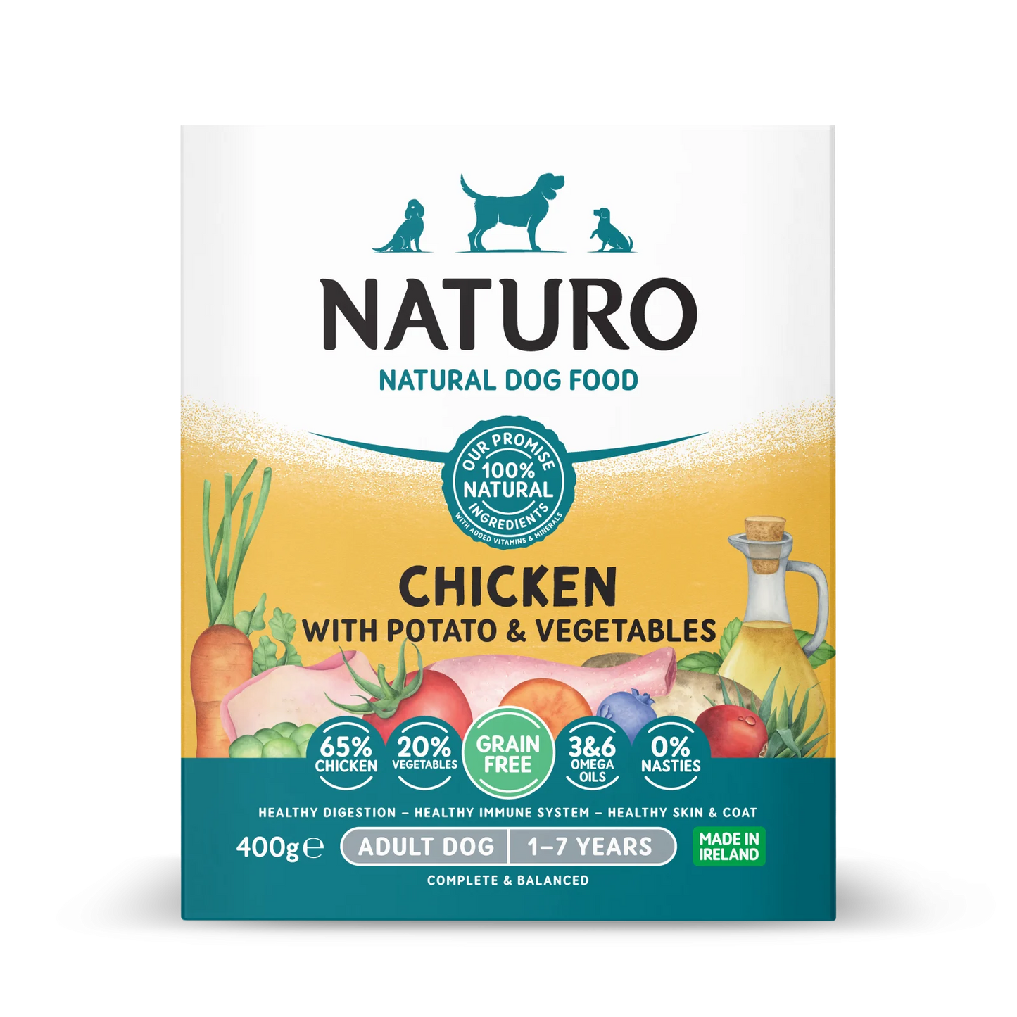 Naturo Caserola Grain Free cu Pui, Cartofi si Legume 400g