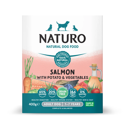 Naturo Caserola Grain Free cu Somon, Cartofi si Legume 400g