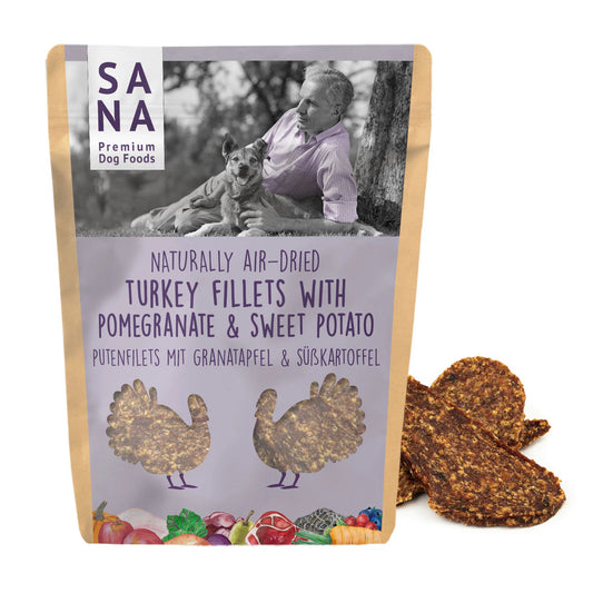 SANADOG Fileuri de Curcan cu Rodie și Cartof Dulce 100g