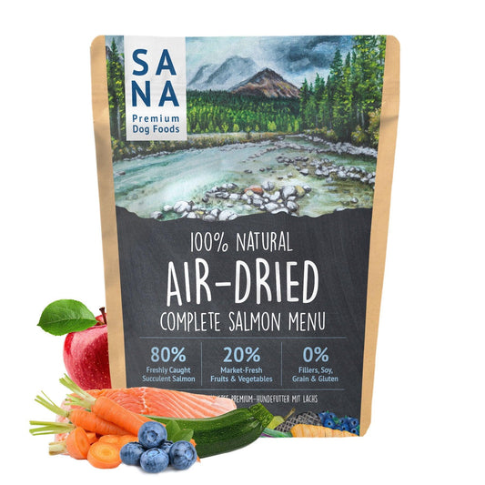 SANADOG - Carne de somon uscată la aer, naturală și bogată în Omega-3, ideală pentru sănătatea și vitalitatea câinelui tău.