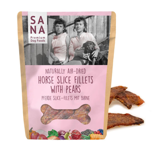 Gustare semimoale SANADOG
Cu carne pură de cal și superalimente – fără cereale, fără aditivi. Potrivită pentru câini de toate vârstele.